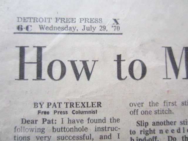 1970 Pat Trexler column on knitting